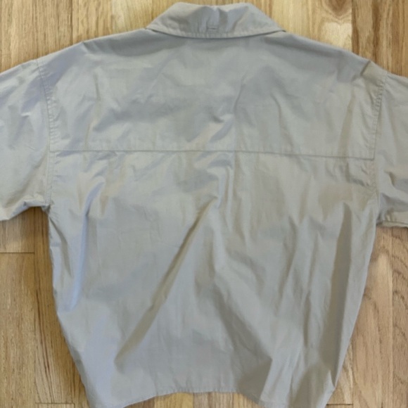 L’ACADEMIE lena blouse khaki revolve ruched cropped cotton button up NWT size S - Picture 10 of 11